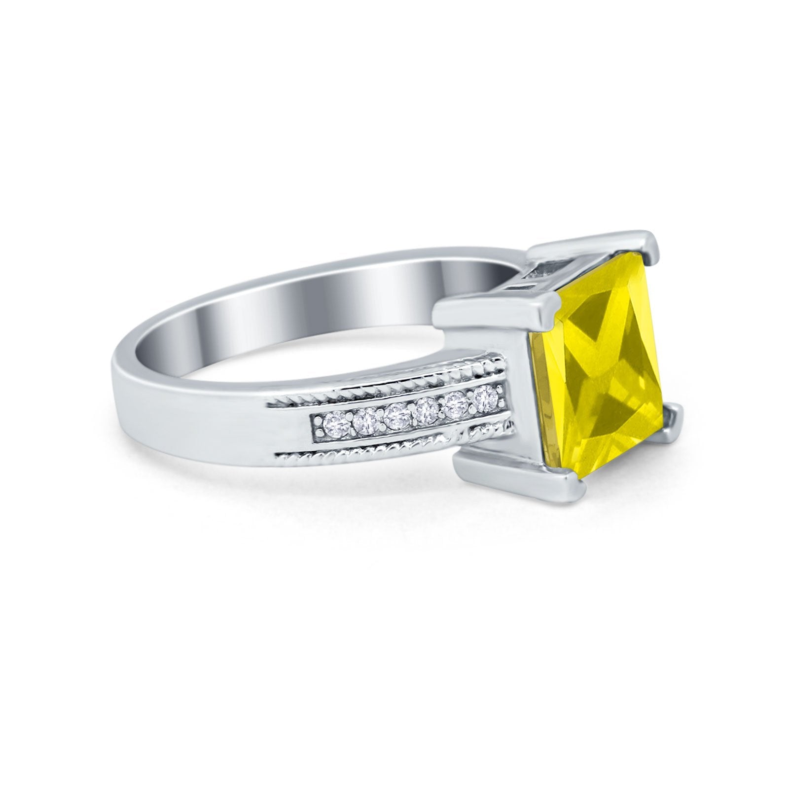 Cushion Cut Wedding Ring Simulated Cubic Zirconia Accent 925 Sterling Silver