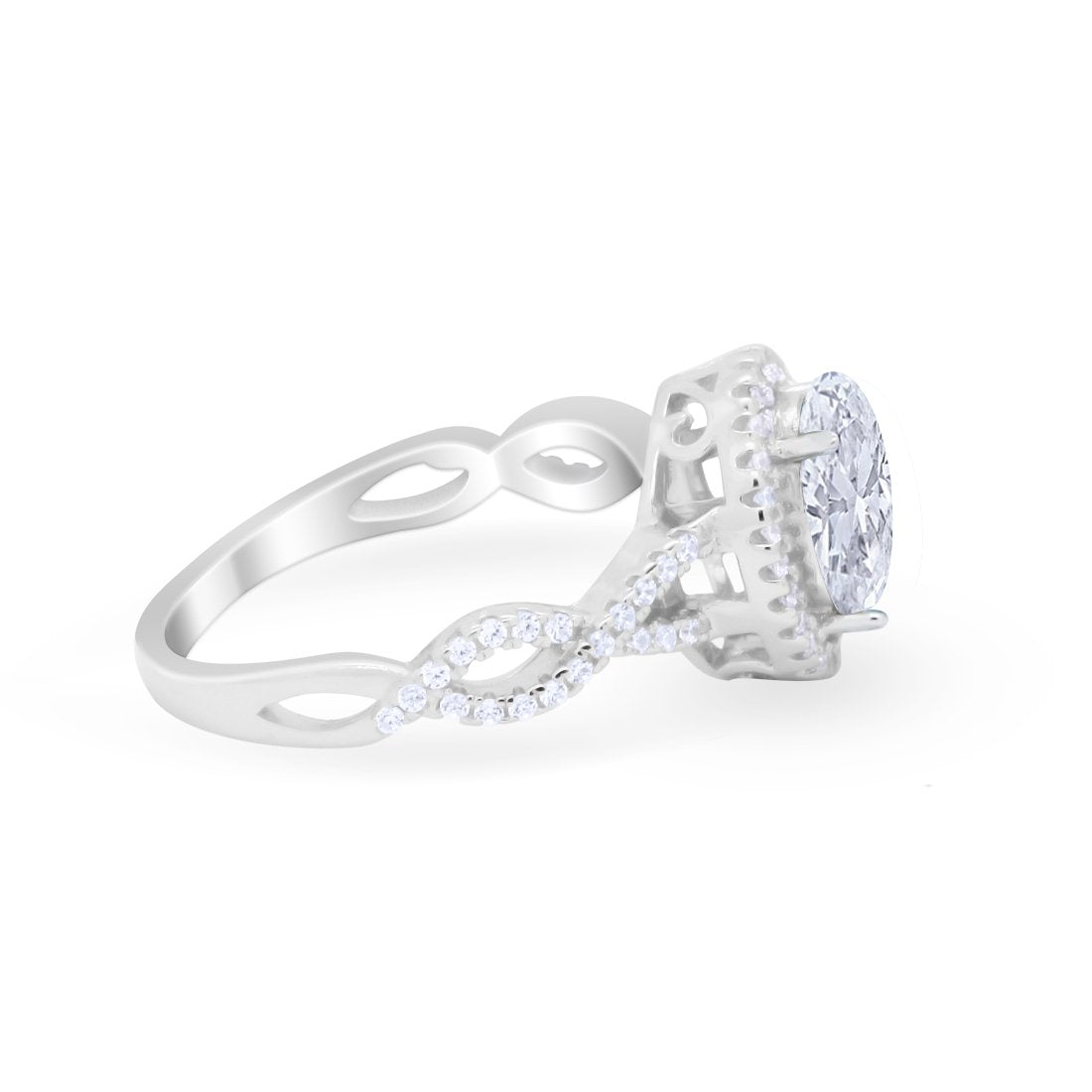Art Deco Twisted Shank Wedding Ring Oval Round Cubic Zirconia 925 Sterling Silver
