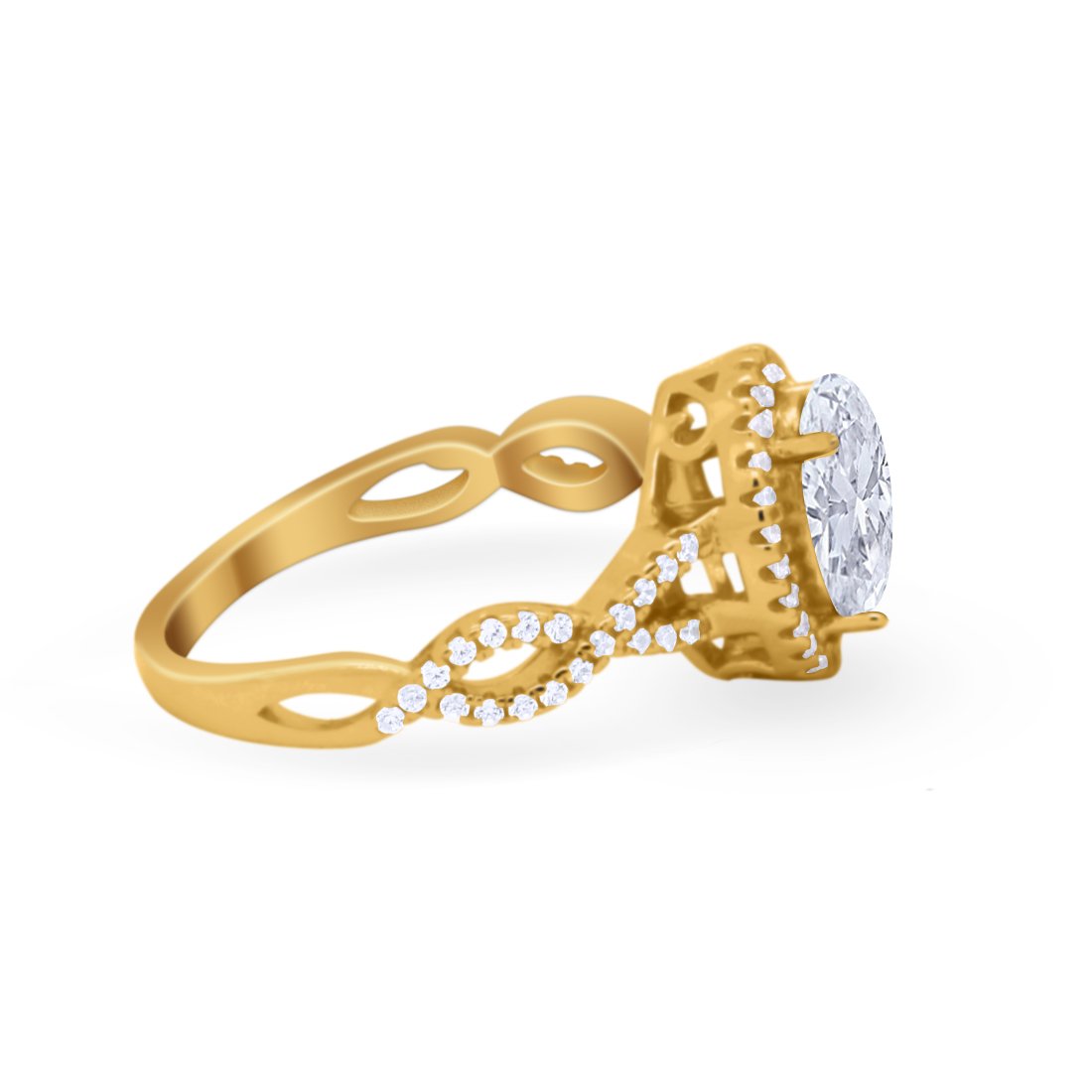 Art Deco Twisted Shank Wedding Ring Oval Round Cubic Zirconia 925 Sterling Silver