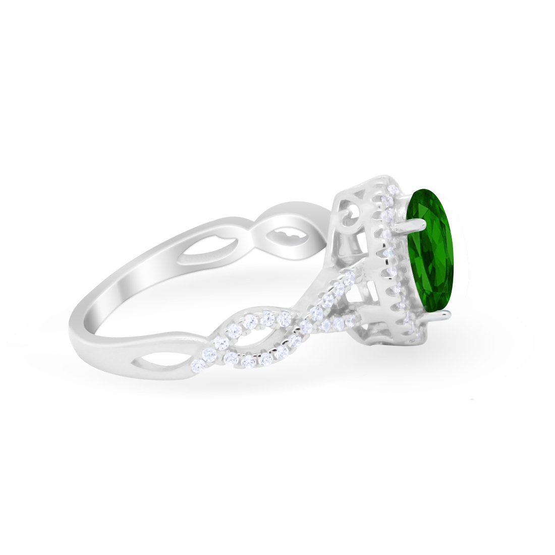 Art Deco Twisted Shank Wedding Ring Oval Round Cubic Zirconia 925 Sterling Silver
