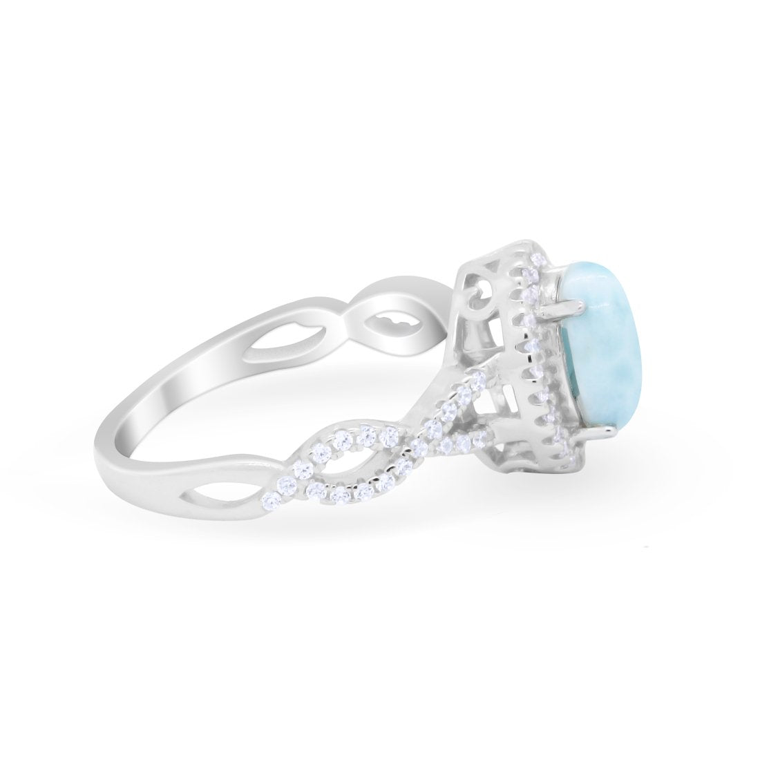 Art Deco Twisted Shank Wedding Ring Oval Round Cubic Zirconia 925 Sterling Silver
