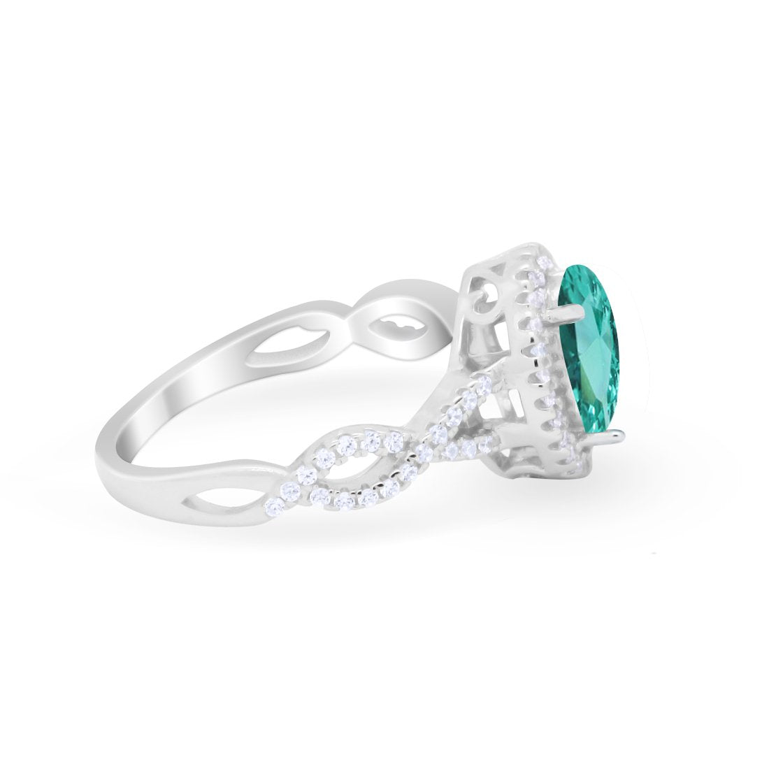 Art Deco Twisted Shank Wedding Ring Oval Round Cubic Zirconia 925 Sterling Silver