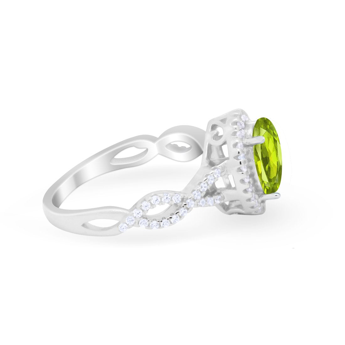 Art Deco Twisted Shank Wedding Ring Oval Round Cubic Zirconia 925 Sterling Silver