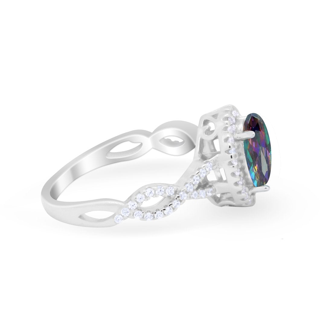 Art Deco Twisted Shank Wedding Ring Oval Round Cubic Zirconia 925 Sterling Silver
