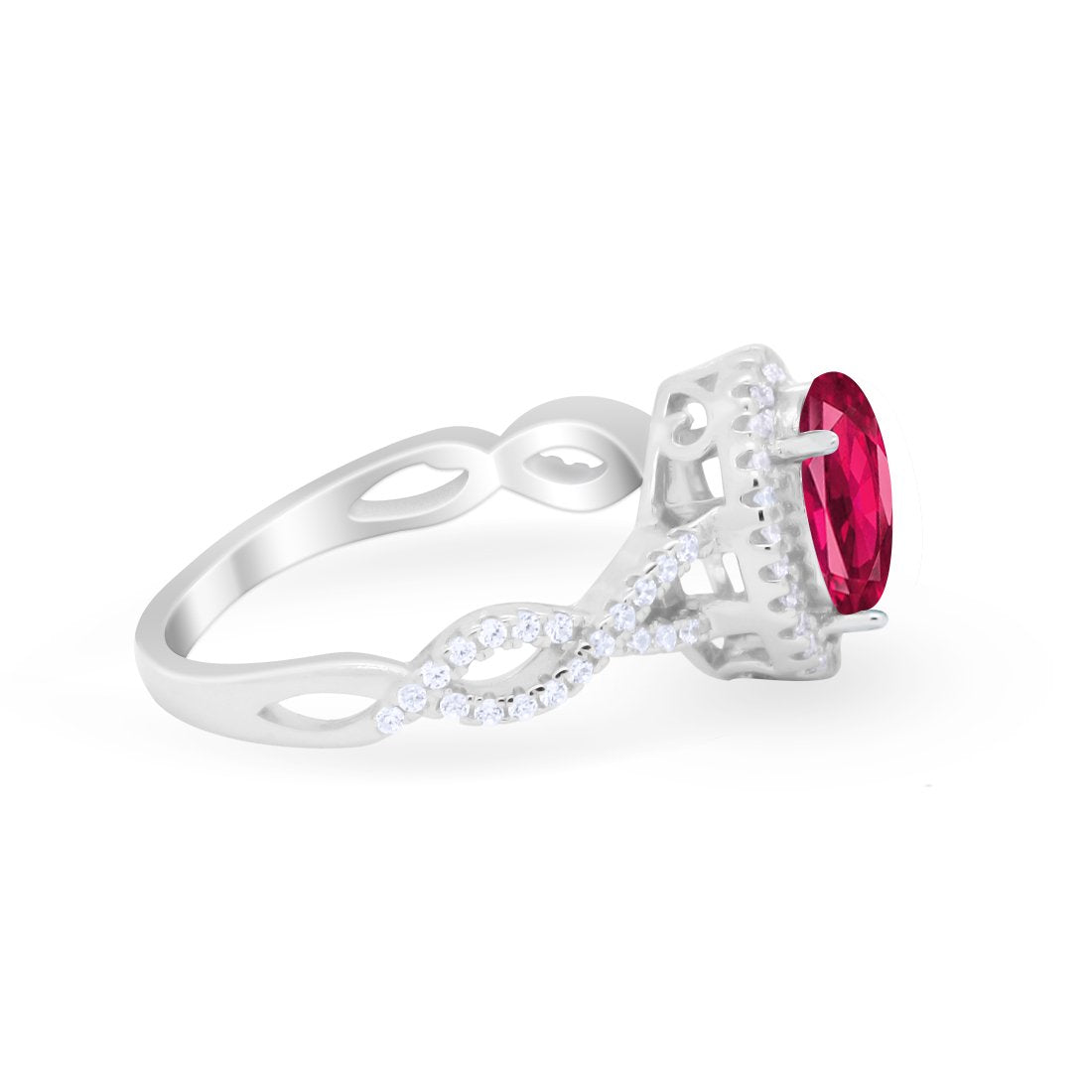 Art Deco Twisted Shank Wedding Ring Oval Round Cubic Zirconia 925 Sterling Silver