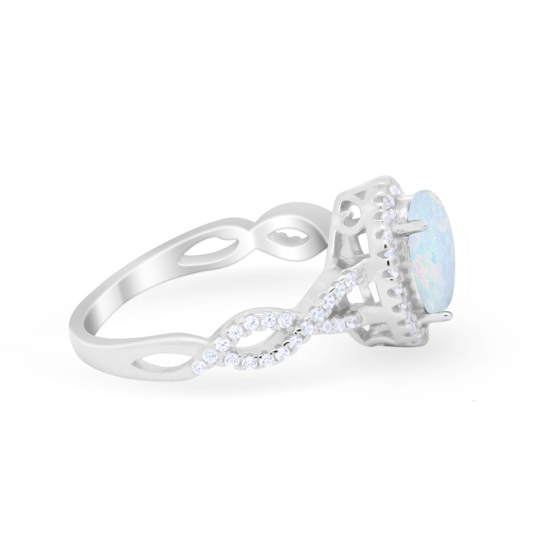 Art Deco Twisted Shank Wedding Ring Oval Round Cubic Zirconia 925 Sterling Silver