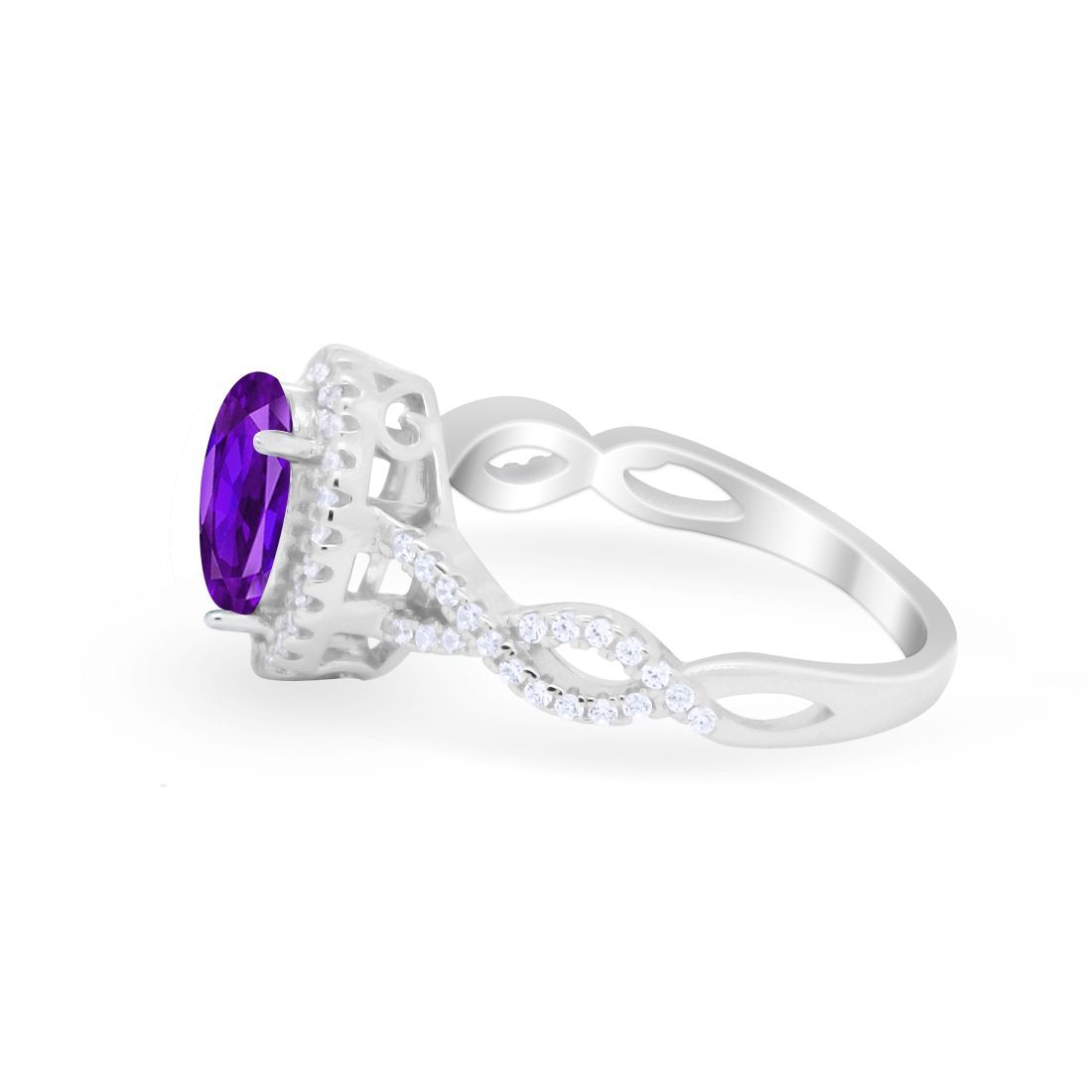 Art Deco Twisted Shank Wedding Ring Oval Round Cubic Zirconia 925 Sterling Silver