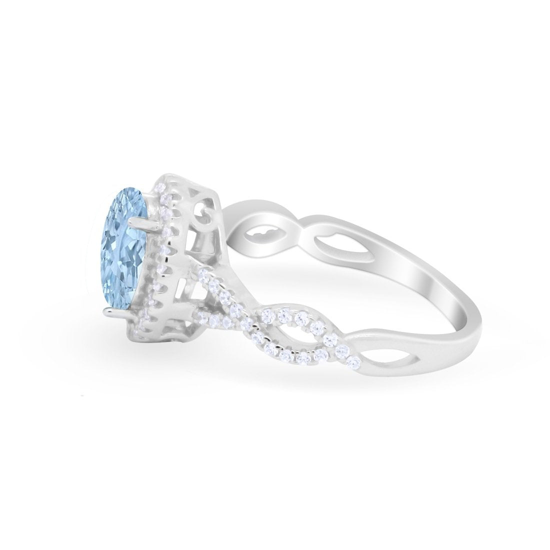 Art Deco Twisted Shank Wedding Ring Oval Round Cubic Zirconia 925 Sterling Silver