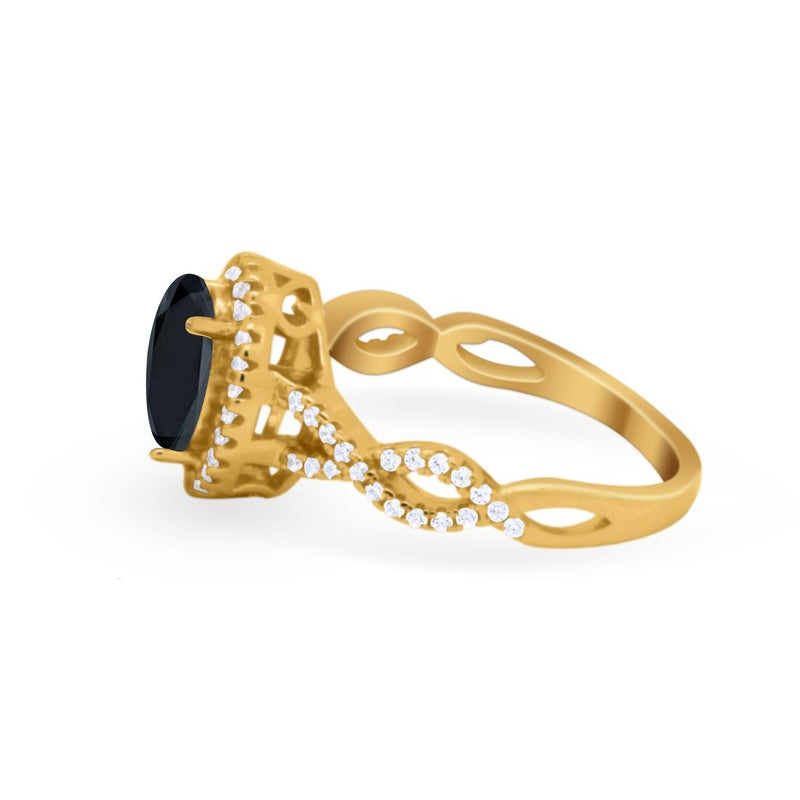 Art Deco Twisted Shank Wedding Ring Oval Round Cubic Zirconia 925 Sterling Silver