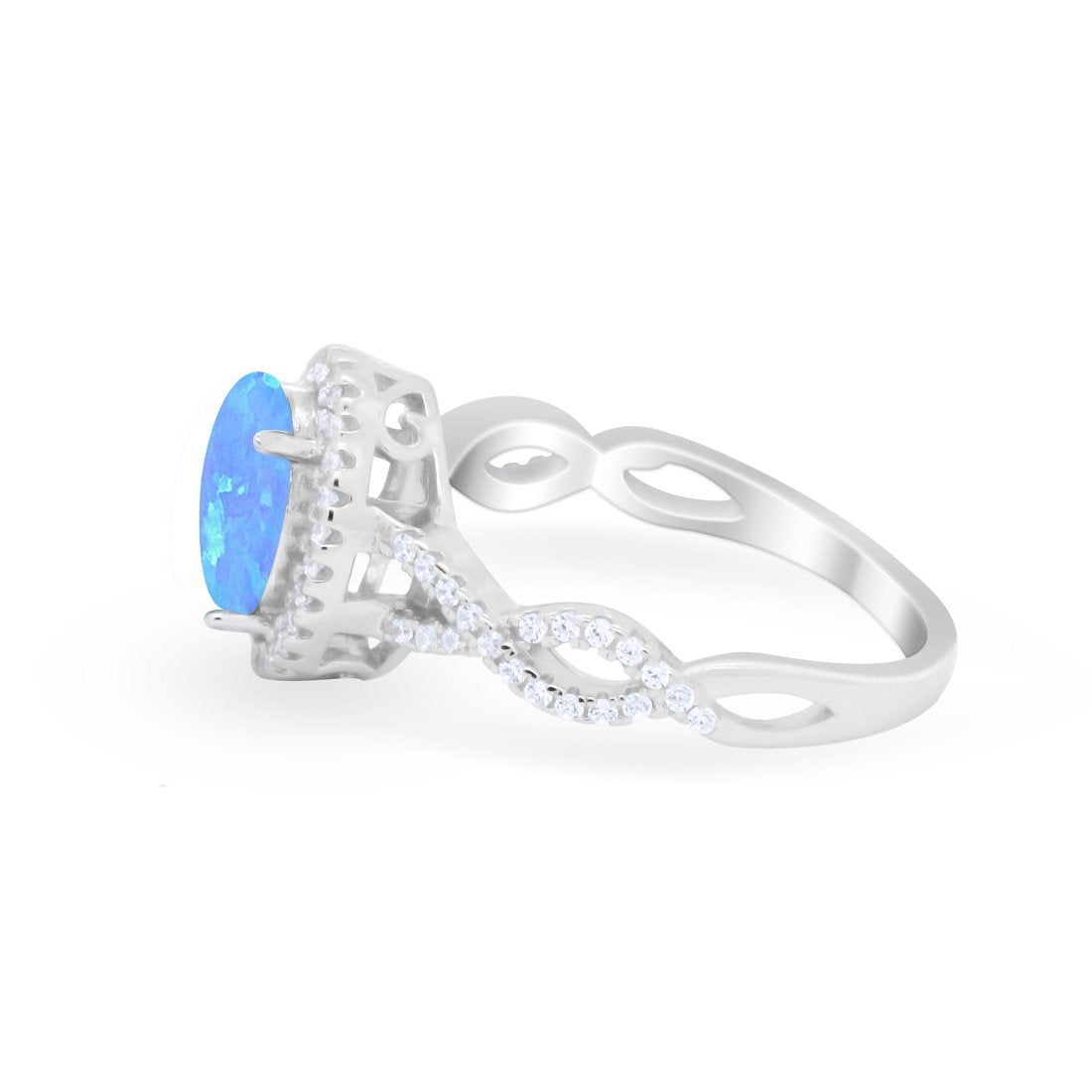 Art Deco Twisted Shank Wedding Ring Oval Round Cubic Zirconia 925 Sterling Silver