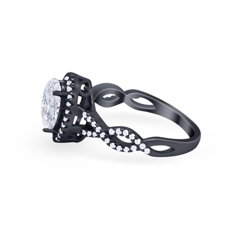 Art Deco Twisted Shank Wedding Ring Oval Round Cubic Zirconia 925 Sterling Silver