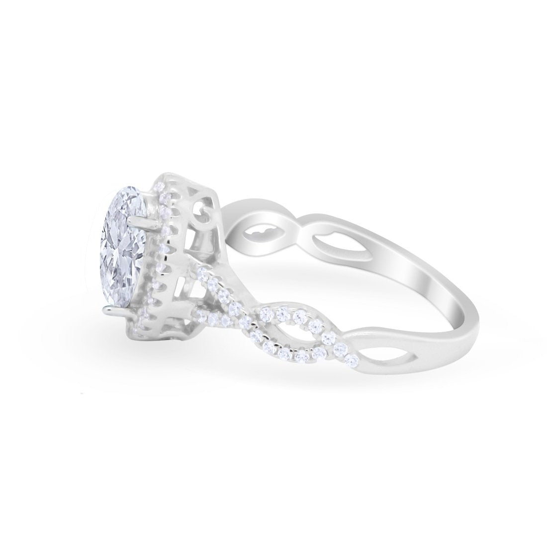 Art Deco Twisted Shank Wedding Ring Oval Round Cubic Zirconia 925 Sterling Silver