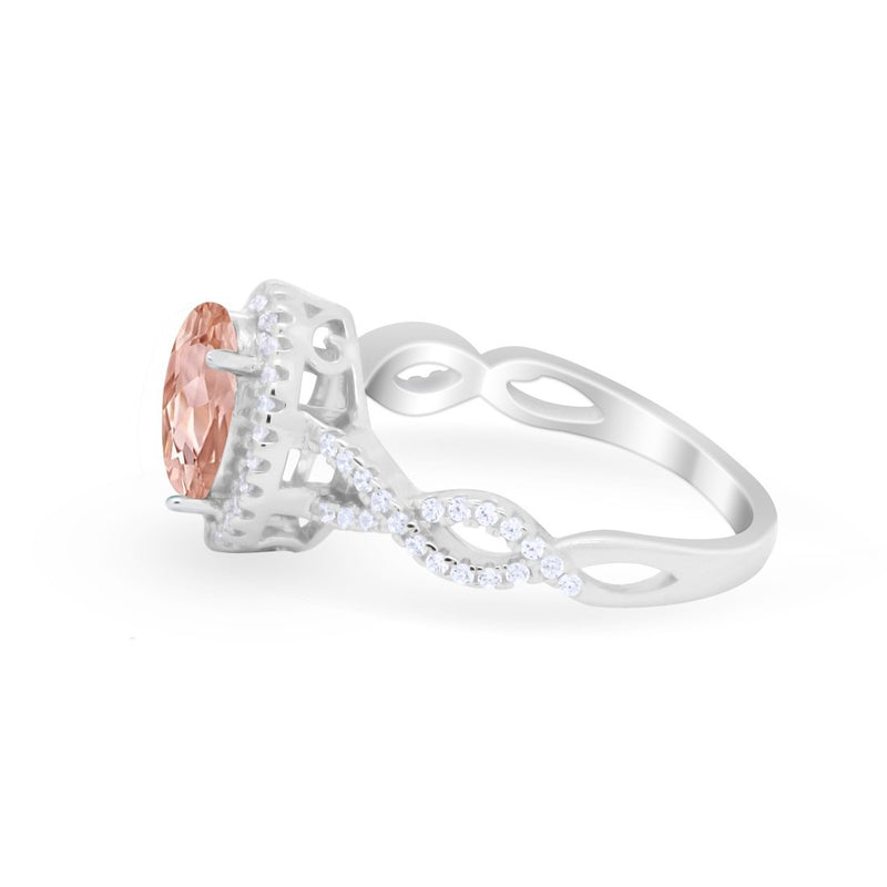 Art Deco Twisted Shank Wedding Ring Oval Round Cubic Zirconia 925 Sterling Silver