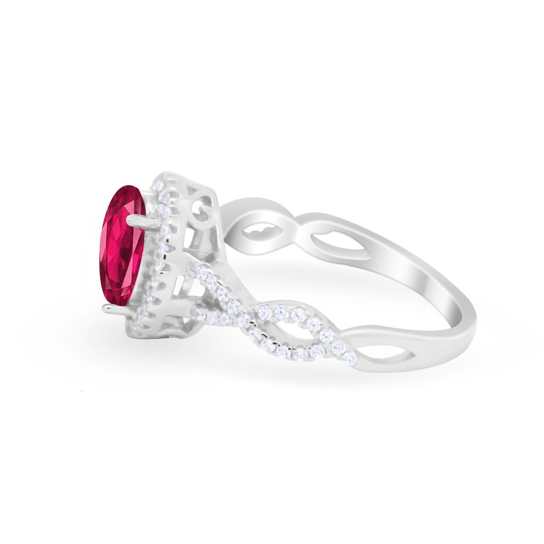 Art Deco Twisted Shank Wedding Ring Oval Round Cubic Zirconia 925 Sterling Silver
