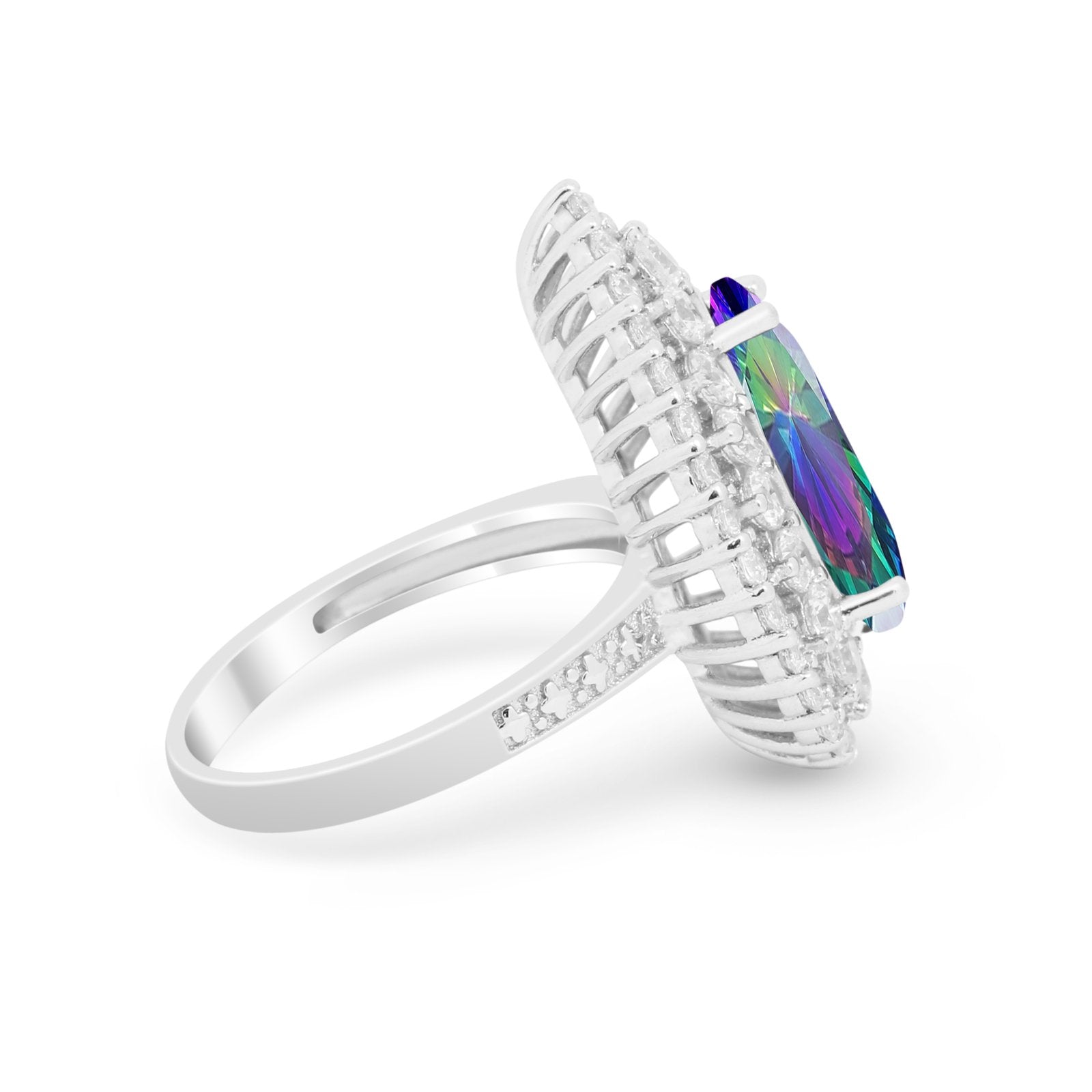 Teardrop Cocktail Ring Pear Round Cubic Zirconia 925 Sterling Silver