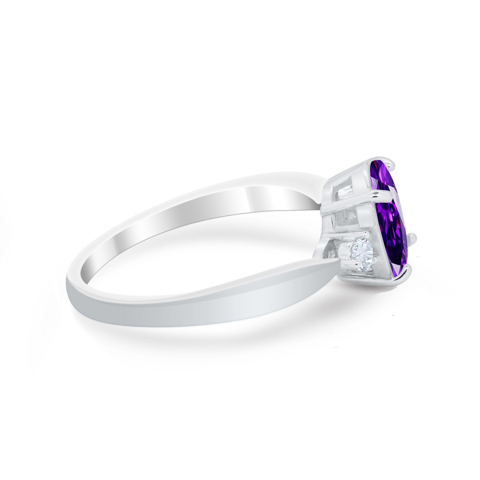 Three Stone Wedding Ring Round Simulated Cubic Zirconia 925 Sterling Silver