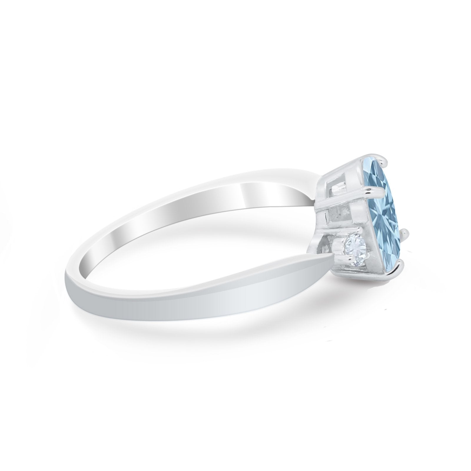 Three Stone Wedding Ring Round Simulated Cubic Zirconia 925 Sterling Silver
