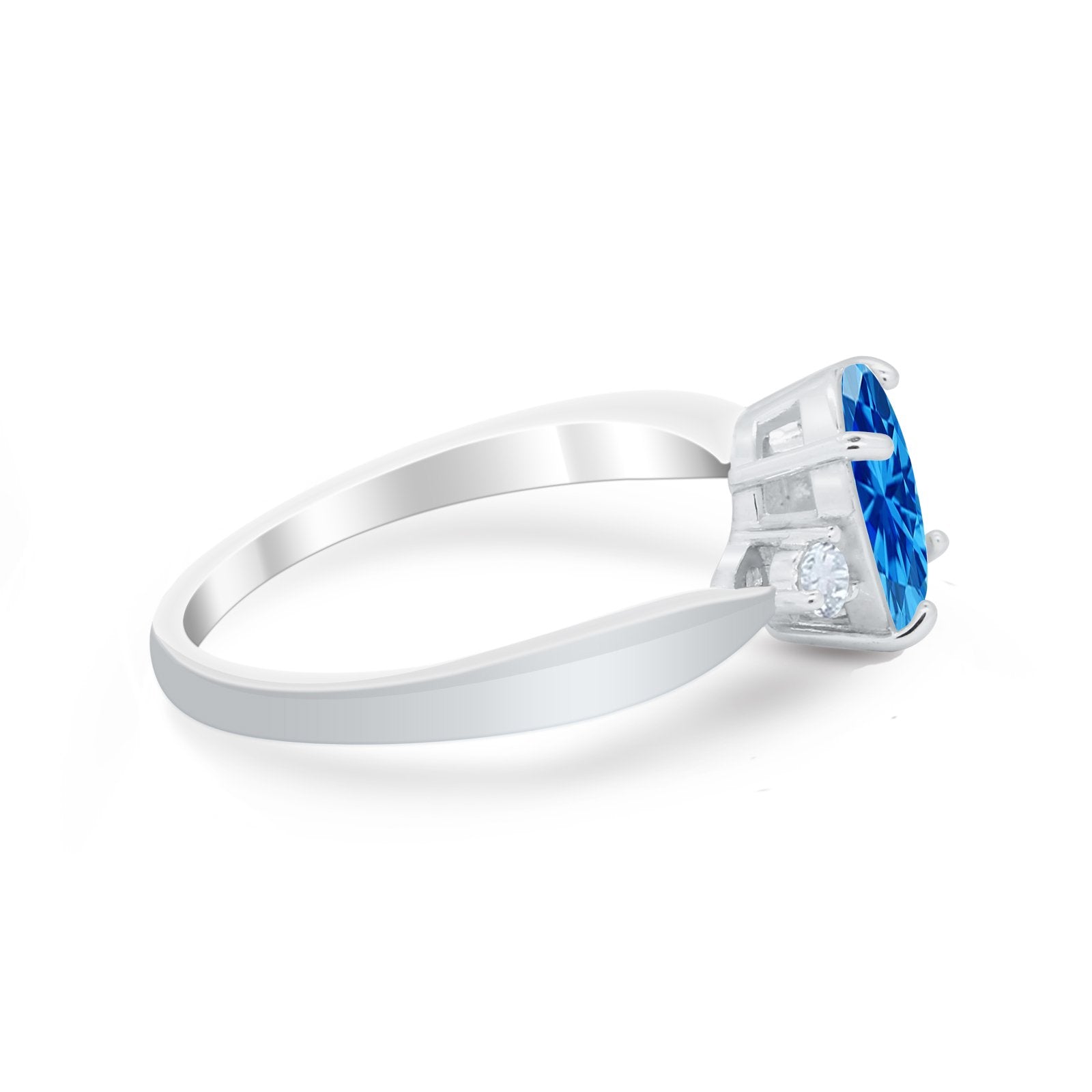 Three Stone Wedding Ring Round Simulated Cubic Zirconia 925 Sterling Silver