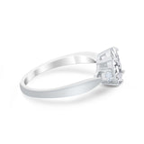 Three Stone Wedding Ring Round Simulated Cubic Zirconia 925 Sterling Silver