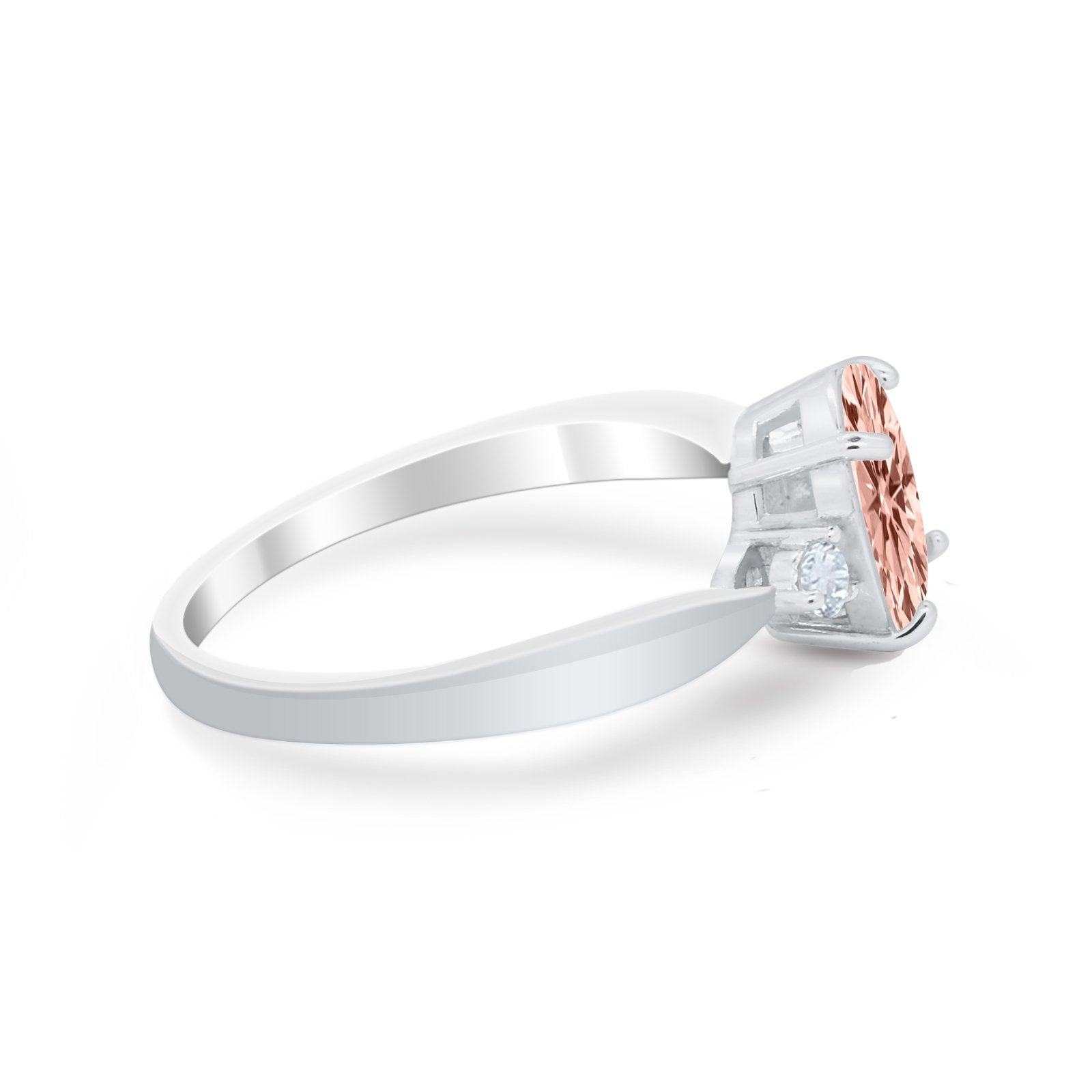 Three Stone Wedding Ring Round Simulated Cubic Zirconia 925 Sterling Silver
