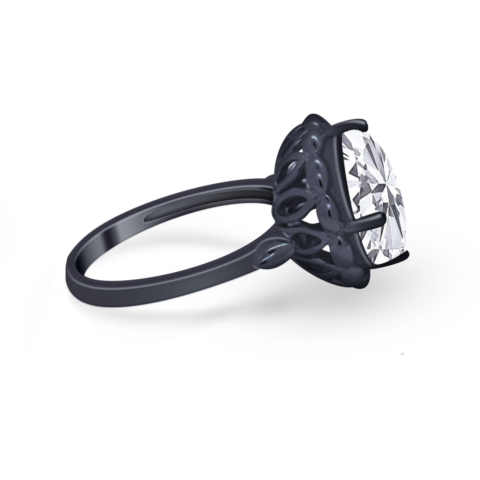 Large Stone Cocktail Ring Art Deco Simulated Cubic Zirconia 925 Sterling Silver