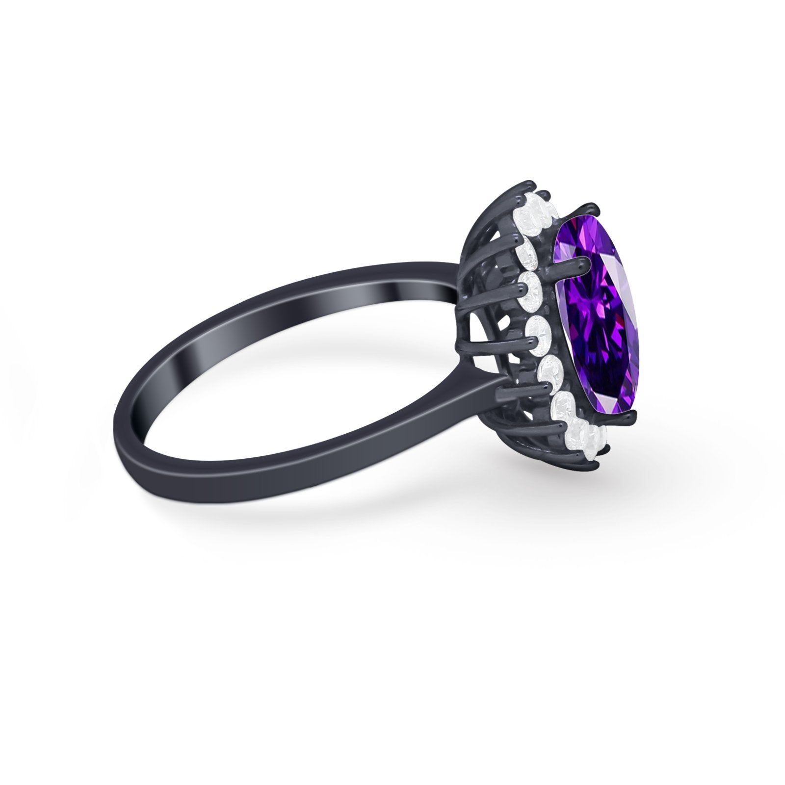 Floral Oval Wedding Ring Round Simulated Cubic Zirconia 925 Sterling Silver