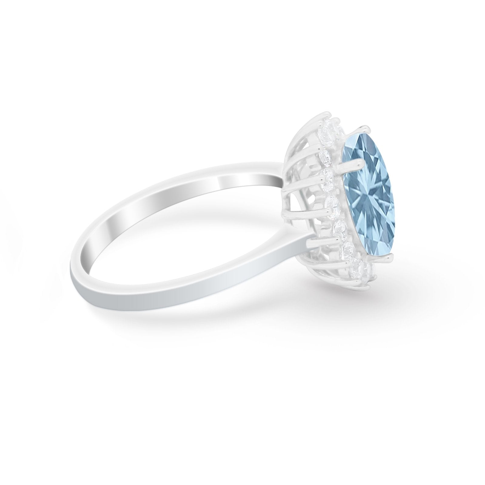 Floral Oval Wedding Ring Round Simulated Cubic Zirconia 925 Sterling Silver