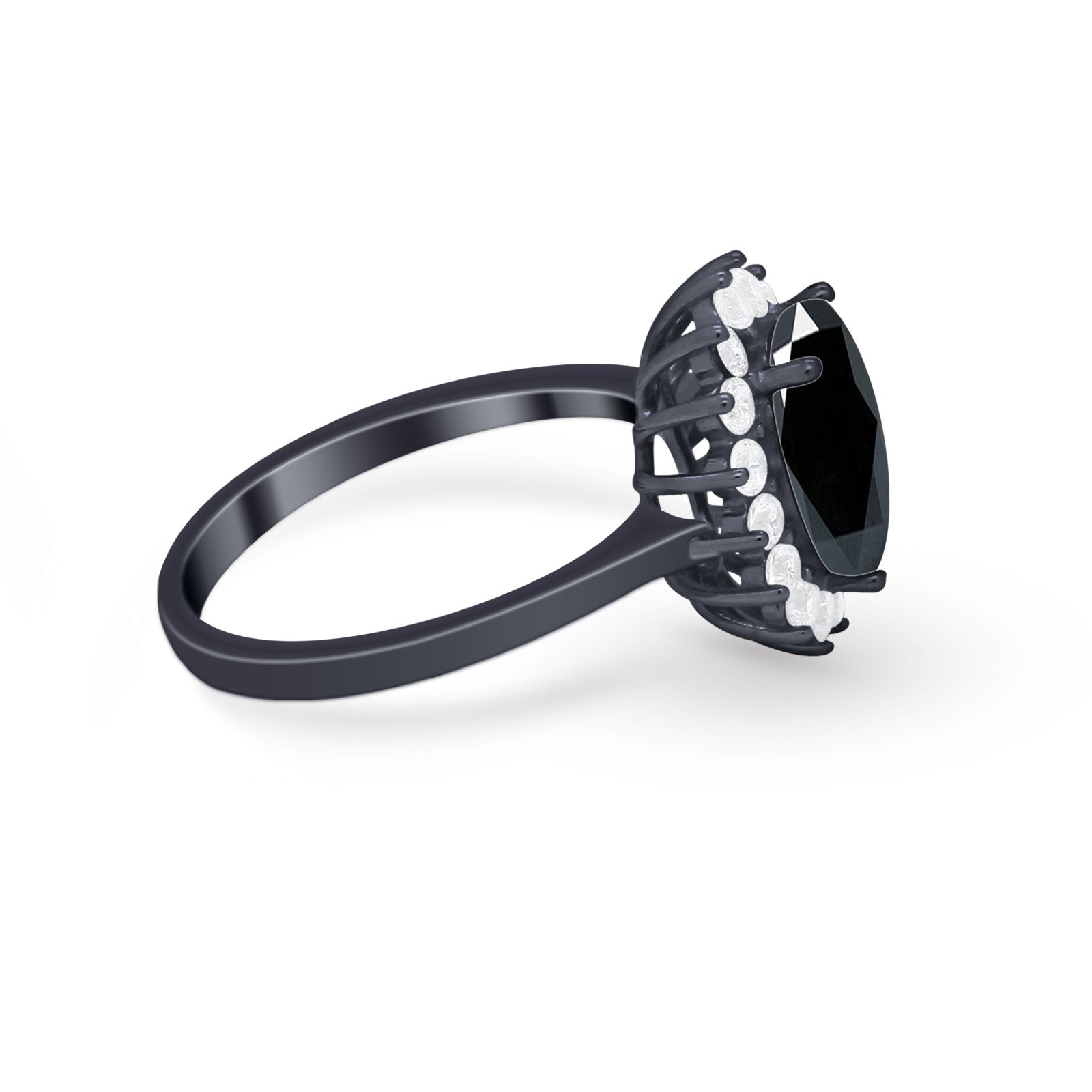 Floral Oval Wedding Ring Round Simulated Cubic Zirconia 925 Sterling Silver