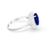 Floral Oval Wedding Ring Round Simulated Cubic Zirconia 925 Sterling Silver