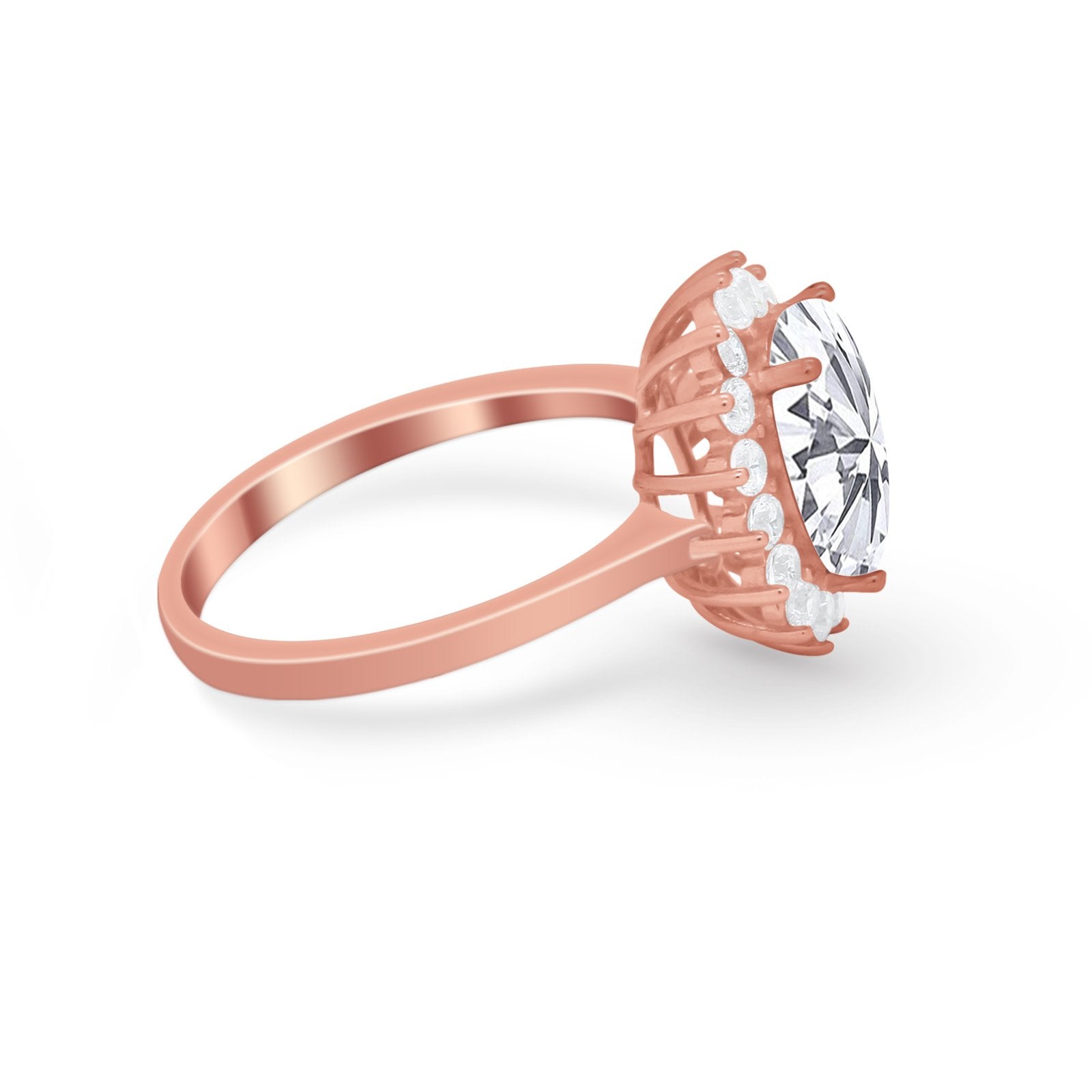 Floral Oval Wedding Ring Round Simulated Cubic Zirconia 925 Sterling Silver