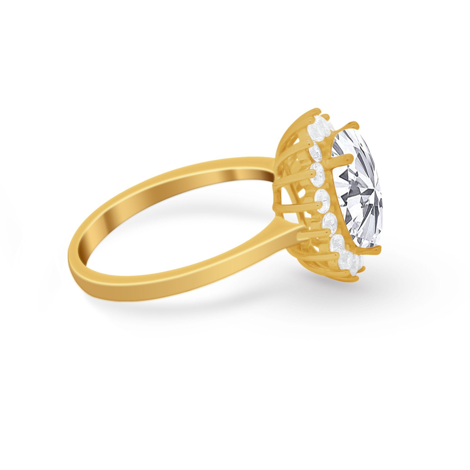 Floral Oval Wedding Ring Round Simulated Cubic Zirconia 925 Sterling Silver