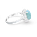 Floral Oval Wedding Ring Round Simulated Cubic Zirconia 925 Sterling Silver
