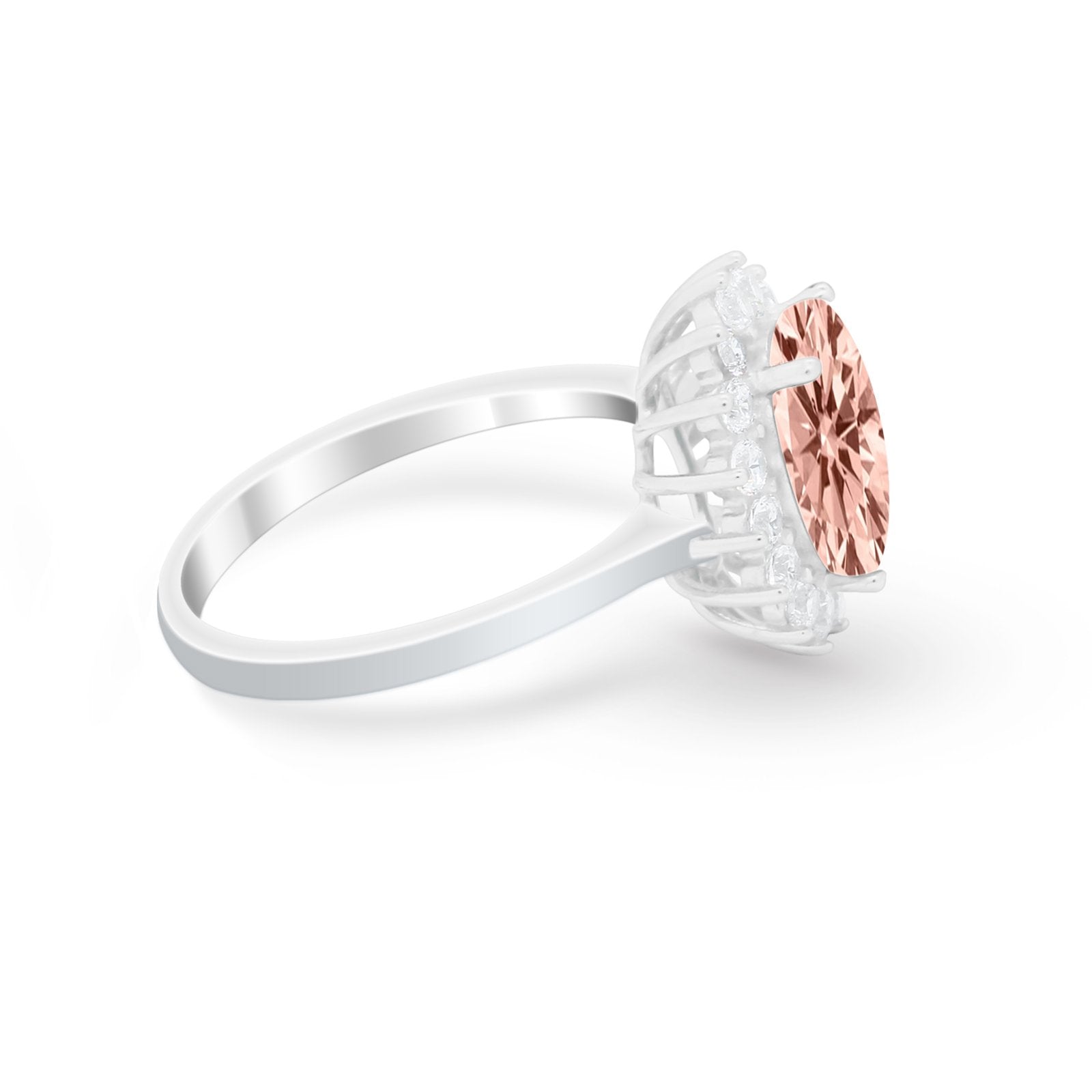 Floral Oval Wedding Ring Round Simulated Cubic Zirconia 925 Sterling Silver