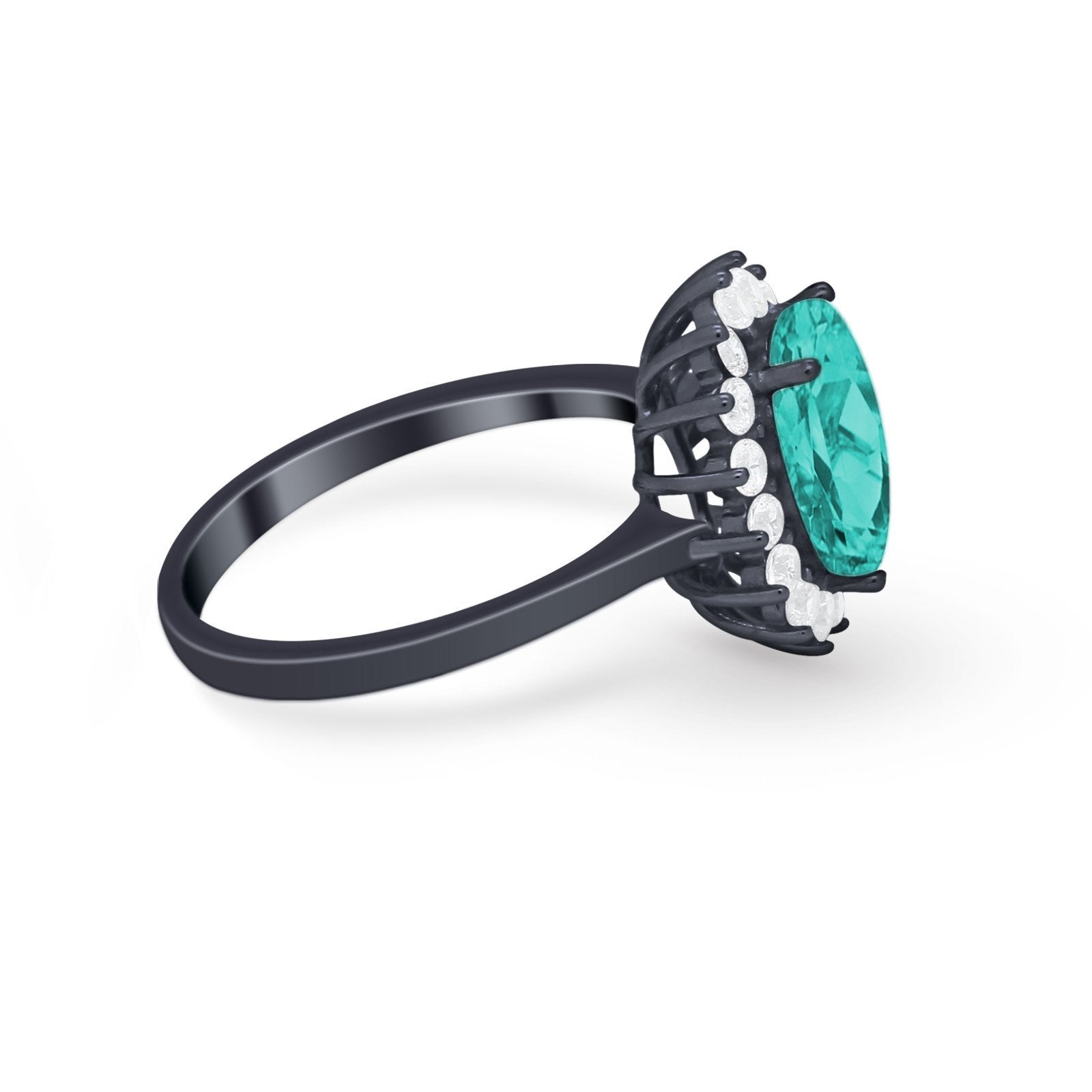 Floral Oval Wedding Ring Round Simulated Cubic Zirconia 925 Sterling Silver