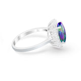 Floral Oval Wedding Ring Round Simulated Cubic Zirconia 925 Sterling Silver