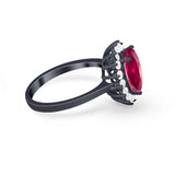 Floral Oval Wedding Ring Round Simulated Cubic Zirconia 925 Sterling Silver