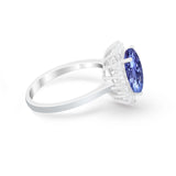 Floral Oval Wedding Ring Round Simulated Cubic Zirconia 925 Sterling Silver
