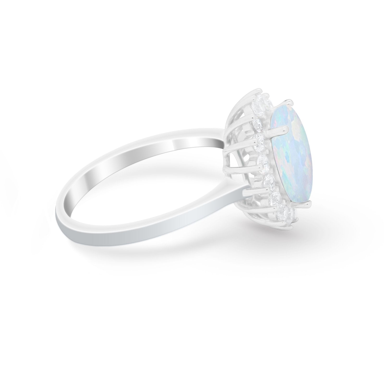 Floral Oval Wedding Ring Round Simulated Cubic Zirconia 925 Sterling Silver