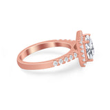 Halo Princess Cut Wedding Ring Simulated Cubic Zirconia 925 Sterling Silver
