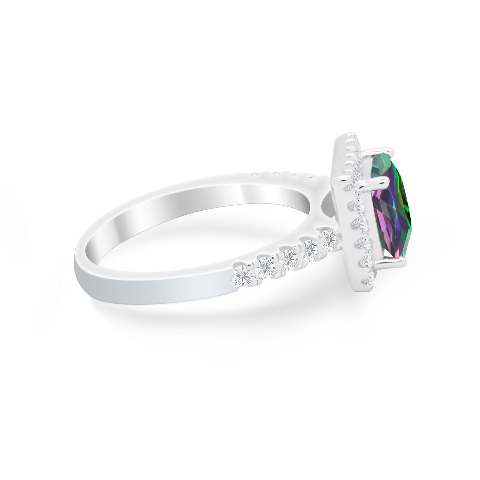 Halo Princess Cut Wedding Ring Simulated Cubic Zirconia 925 Sterling Silver