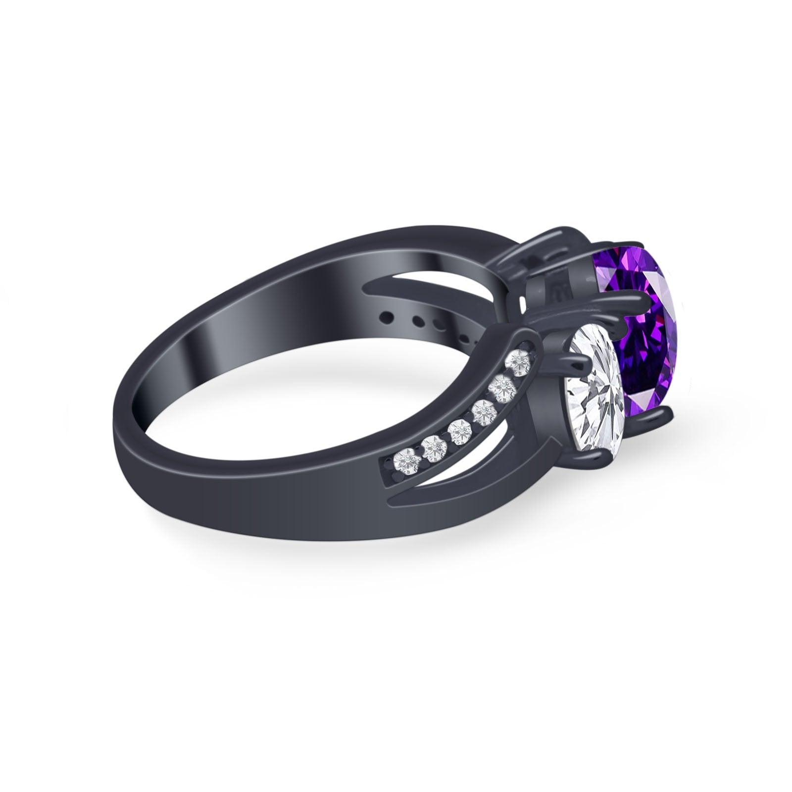 3 Stone Oval Wedding Ring Simulated Cubic Zirconia 925 Sterling Silver