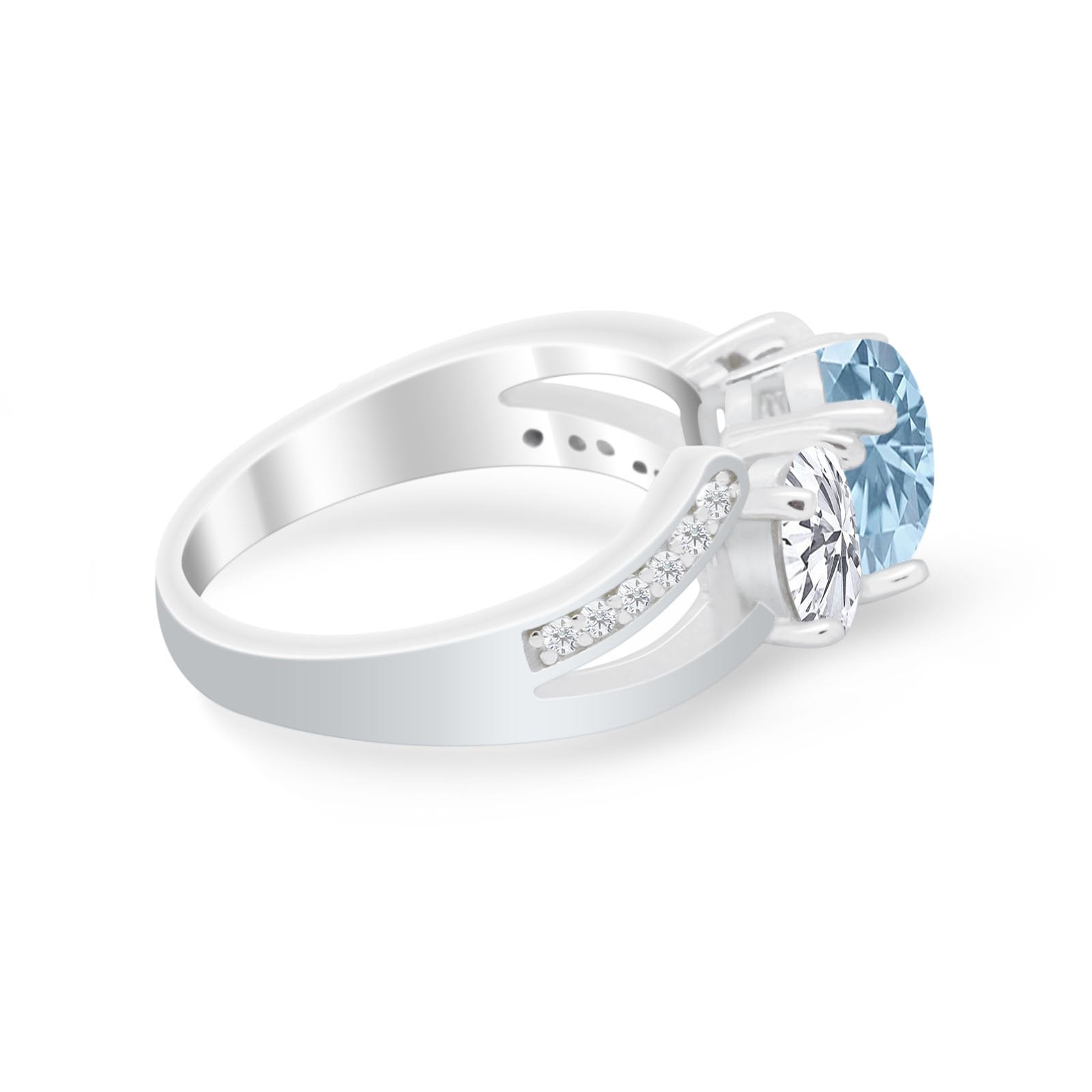 3 Stone Oval Wedding Ring Simulated Cubic Zirconia 925 Sterling Silver