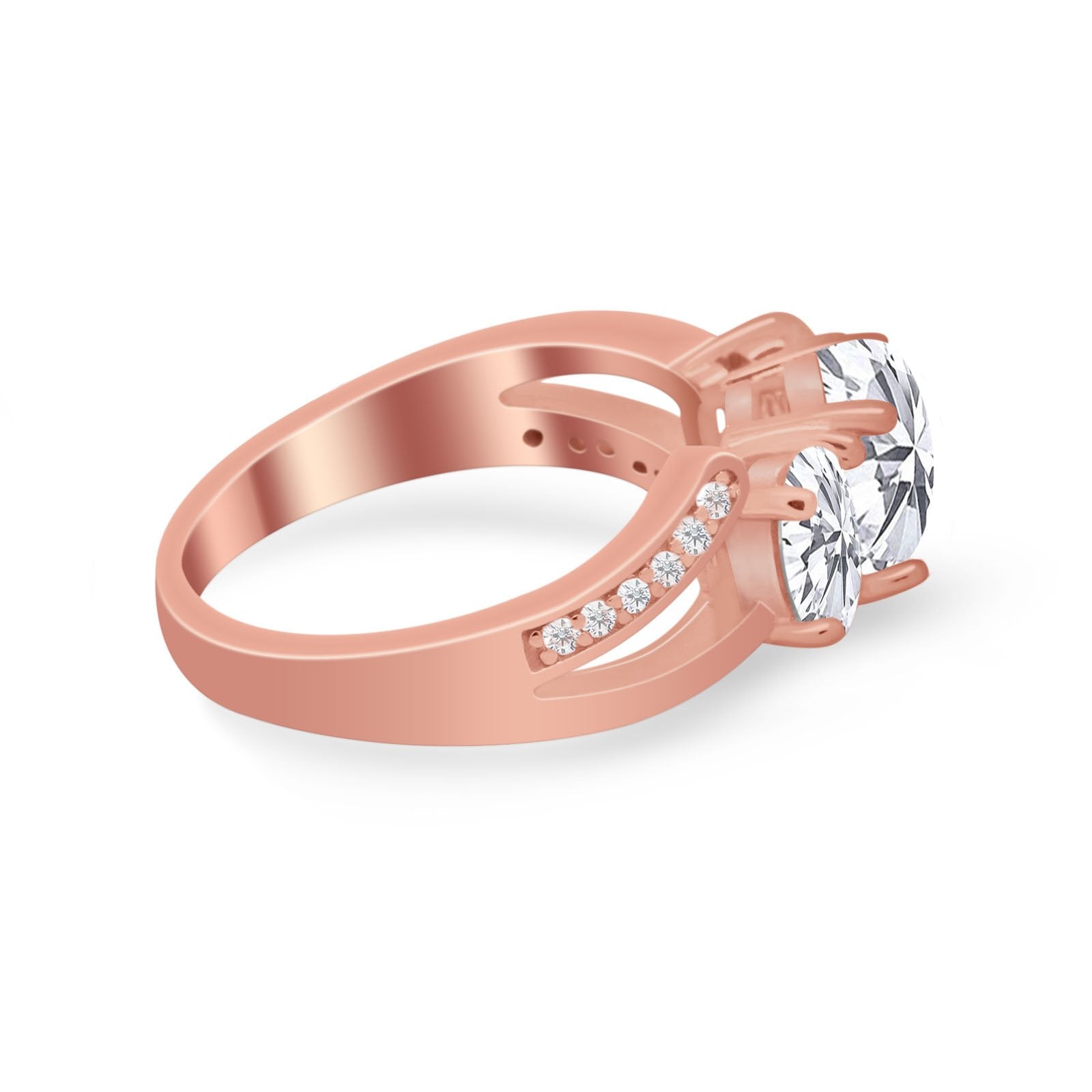3 Stone Oval Wedding Ring Simulated Cubic Zirconia 925 Sterling Silver