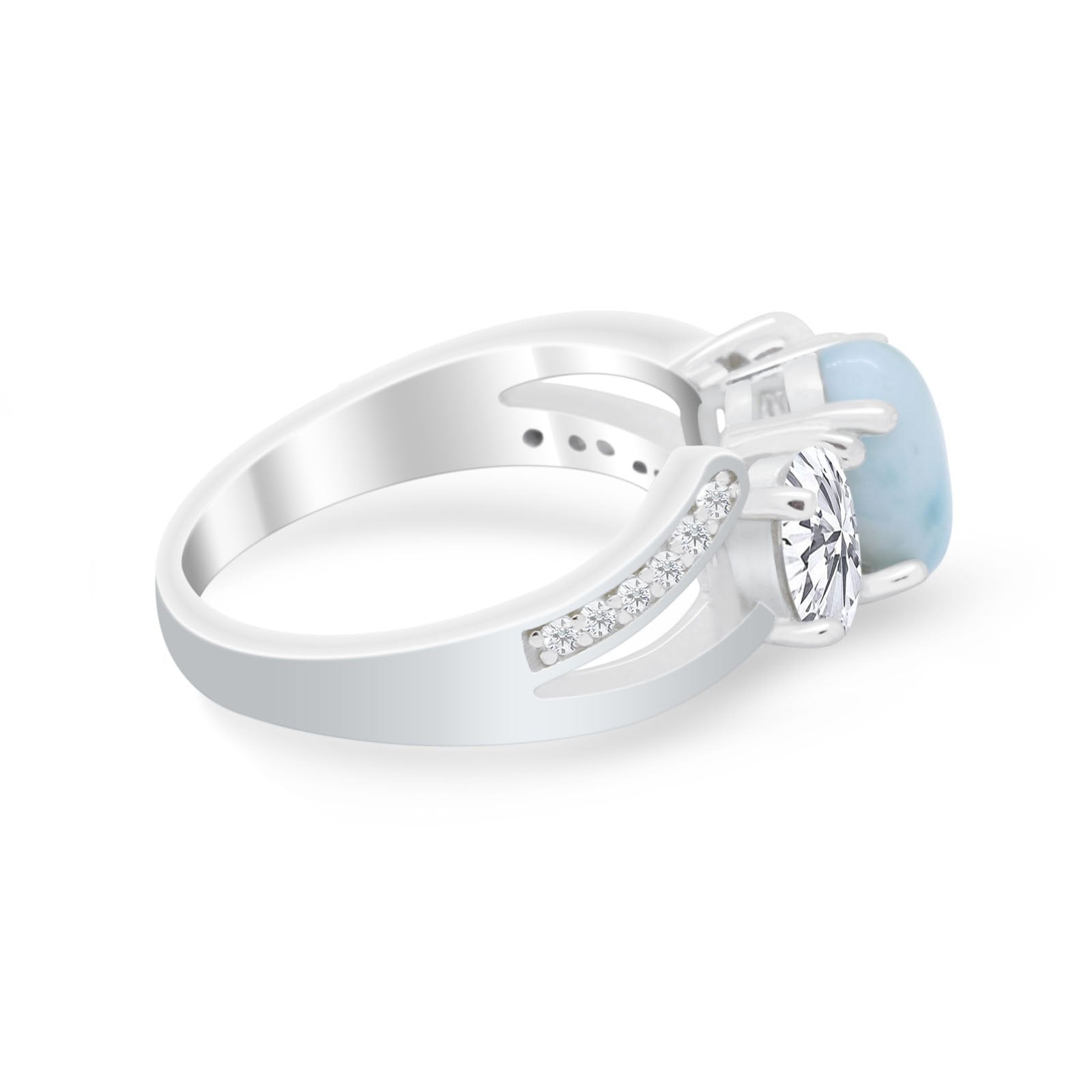 3 Stone Oval Wedding Ring Simulated Cubic Zirconia 925 Sterling Silver