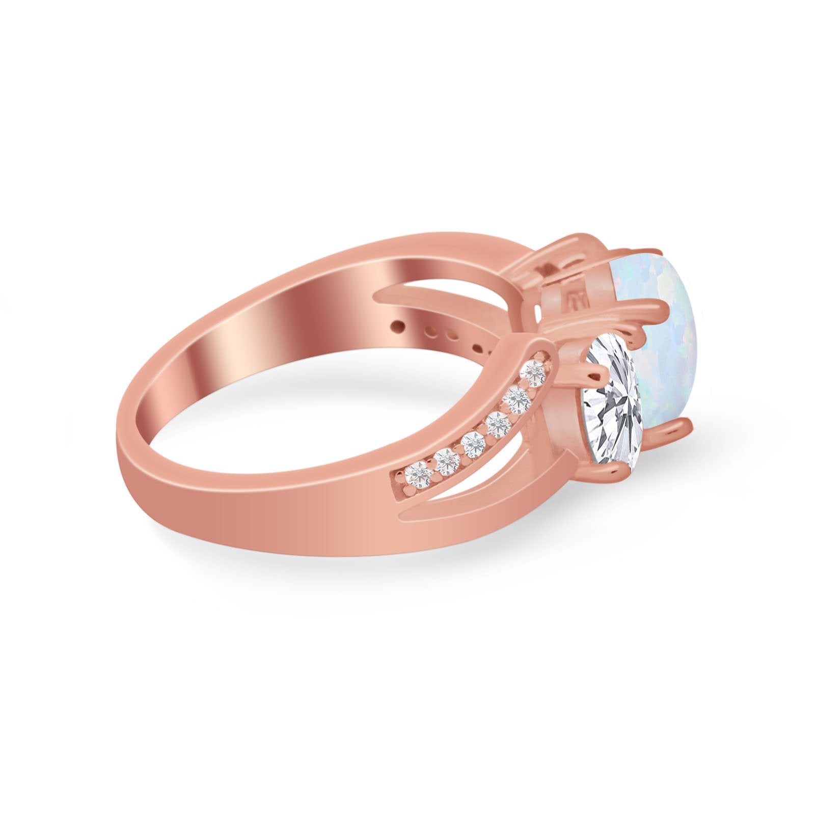 3 Stone Oval Wedding Ring Simulated Cubic Zirconia 925 Sterling Silver