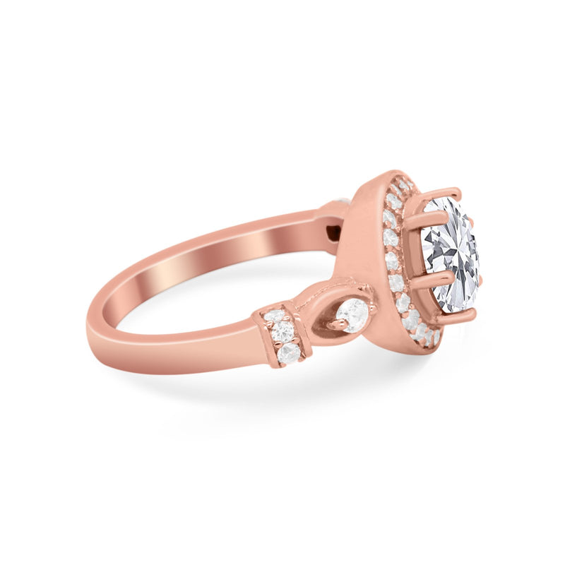 Halo Engagement Ring Simulated Cubic Zirconia 925 Sterling Silver