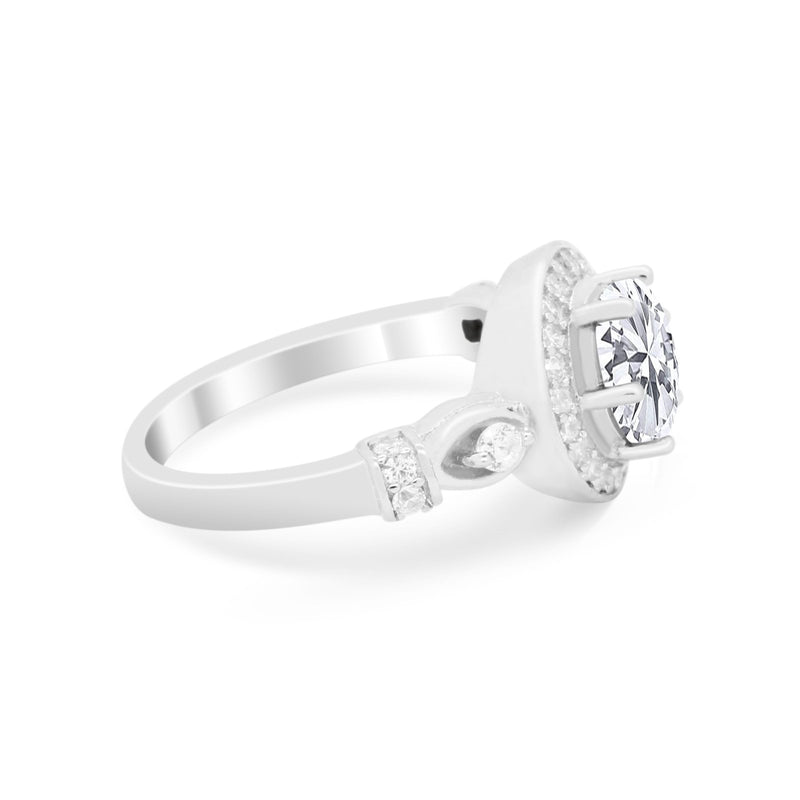 Halo Engagement Ring Simulated Cubic Zirconia 925 Sterling Silver