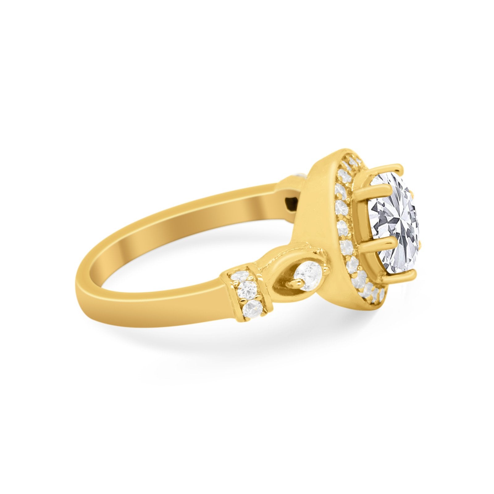 Halo Engagement Ring Simulated Cubic Zirconia 925 Sterling Silver