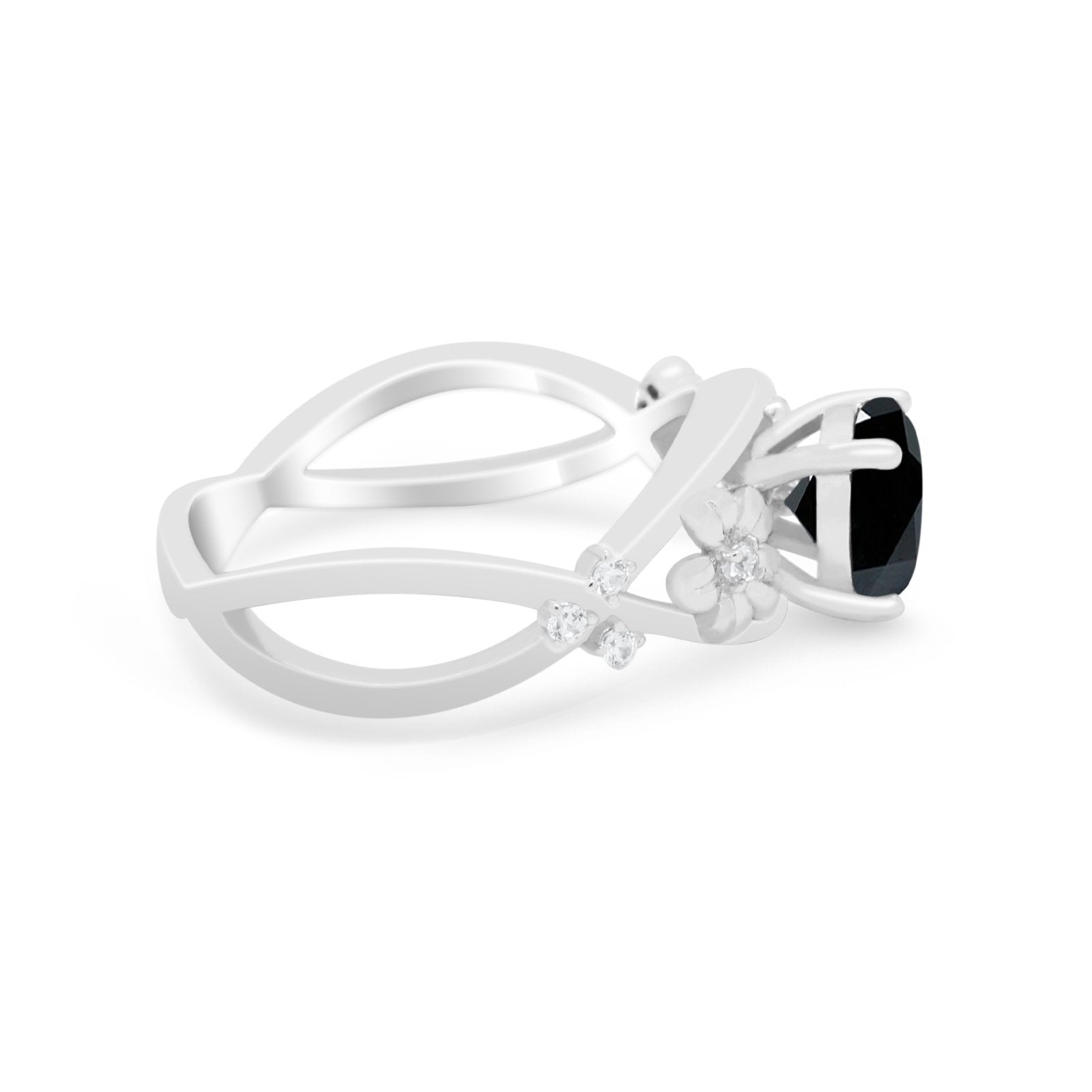 Art Deco Plumeria Flower Infinity Shank Engagement Ring Cubic Zirconia 925 Sterling Silver