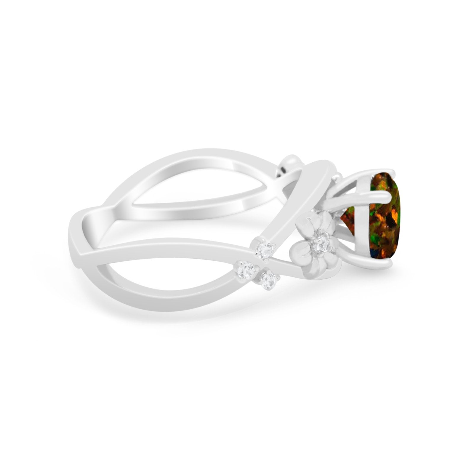 Art Deco Plumeria Flower Infinity Shank Engagement Ring Simulated Cubic Zirconia 925 Sterling Silver